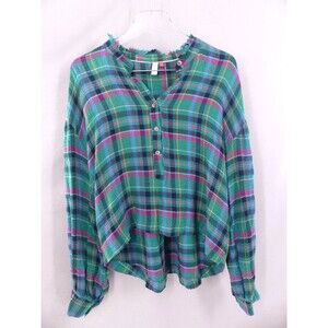 Anthropologie Pilcro Small Womens Shirt Cropped Long Sleeve Soft Crinkle Plaid